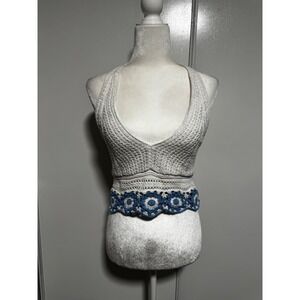 Hollister Crochet Halter Crop Top Blue Floral Pattern Women's Medium
